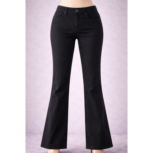 Canyon Retreat Denim - NWT Canyon Retreat Black Coated Flare Jeans High Rise Stepped Hem Womens Size 4